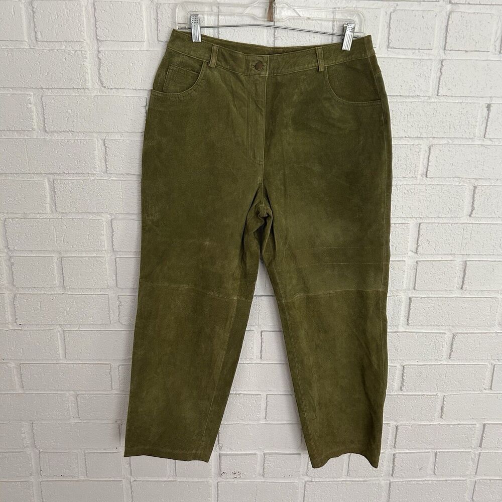 Vintage Metrostyle Leather Pants Womens 12p Green Pockets Lined #11-7533-0